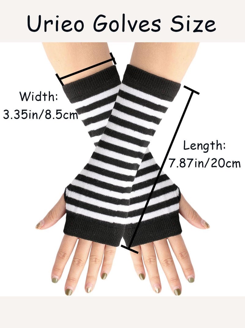 Urieo 2 Pairs Winter Arm Warmer Knit Long Fingerless Gloves Knitted Elbow Length Wrist Warmers with Thumb Hole for Women - Image 4